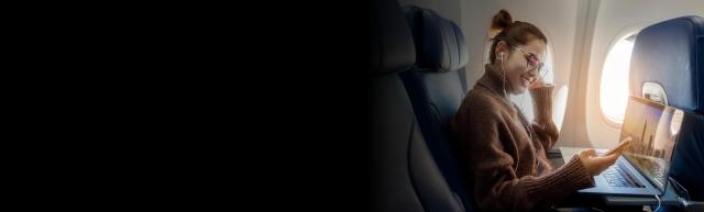 Woman sitting on a plane