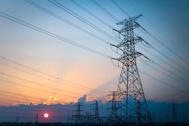 A power pole at sundown