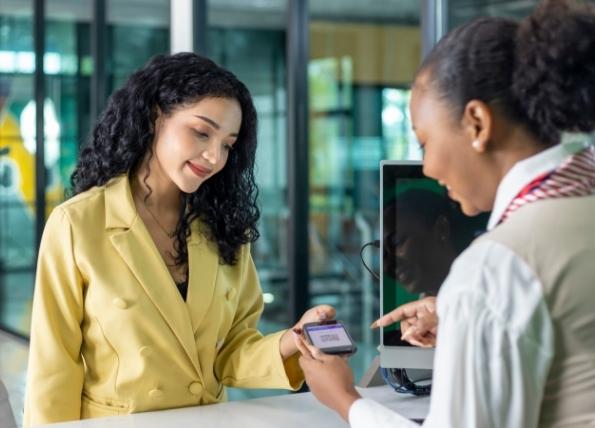 Woman checking in at airport