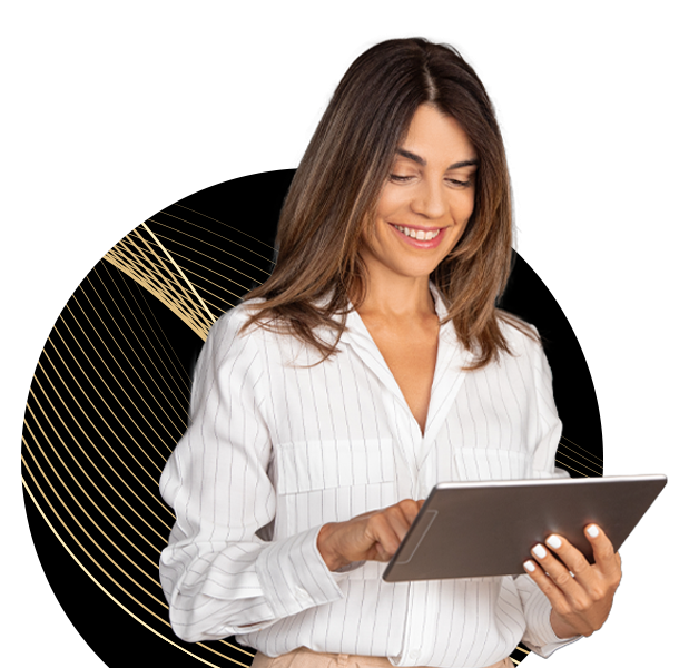 Woman looking at insights from the Canada Retail Banking Satisfaction Study on a tablet