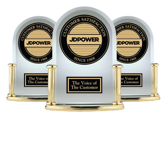 Three JD Power trophies next to each other