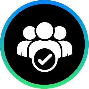 Icon showing three people and a check mark