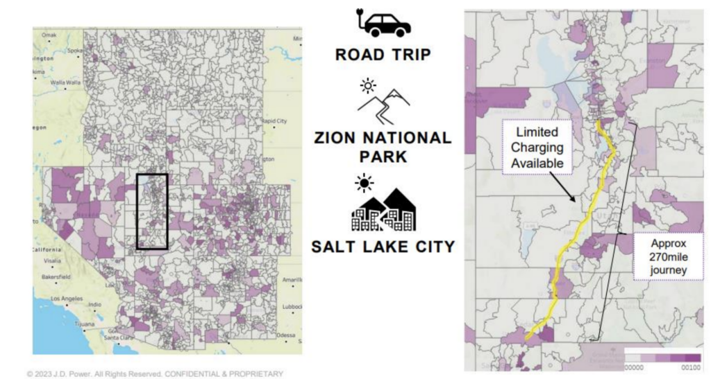 Desert Highway|a graph |zip code level infrastructure highlights charging gaps|Graph showing limited EV charging options in Utah