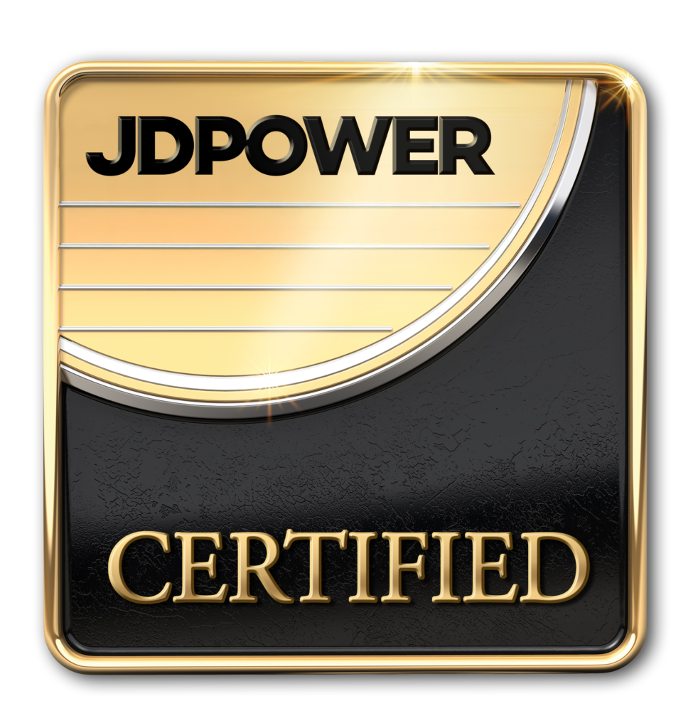 A JD Power Certified badge with a gold and black design, featuring the text 'JDPOWER' at the top and 'CERTIFIED' at the bottom.