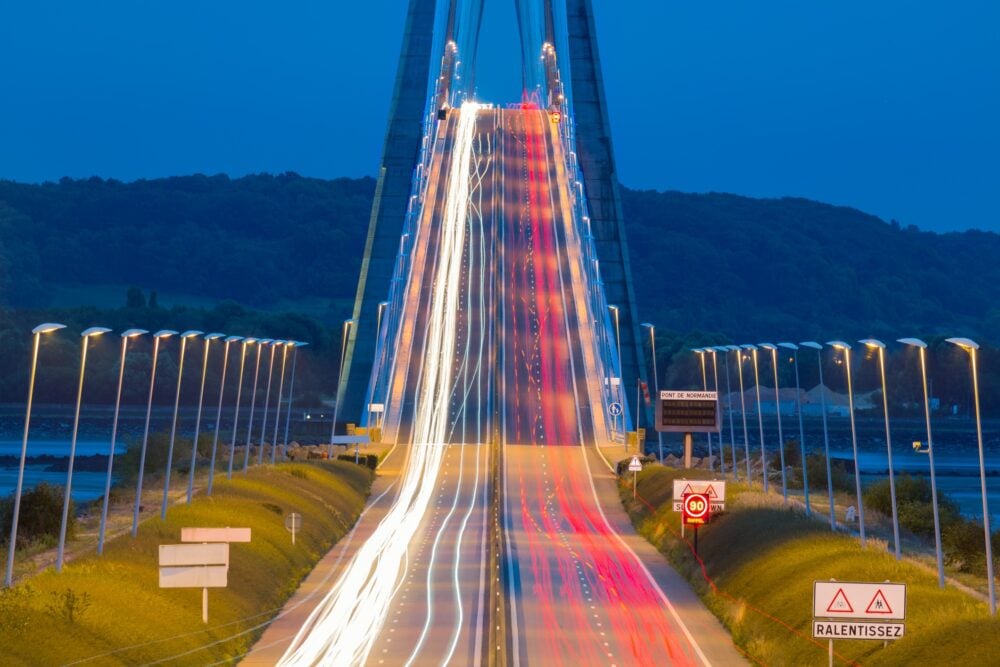 Light trails from cars at Pont de Normandie