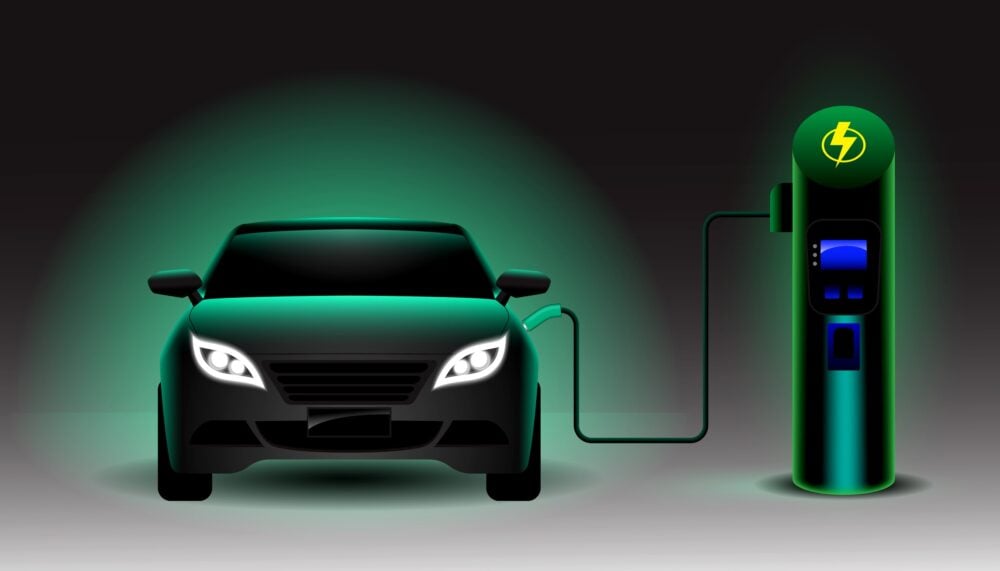 Graphic of an electric vehicle charging station isolated - 3d illustration|