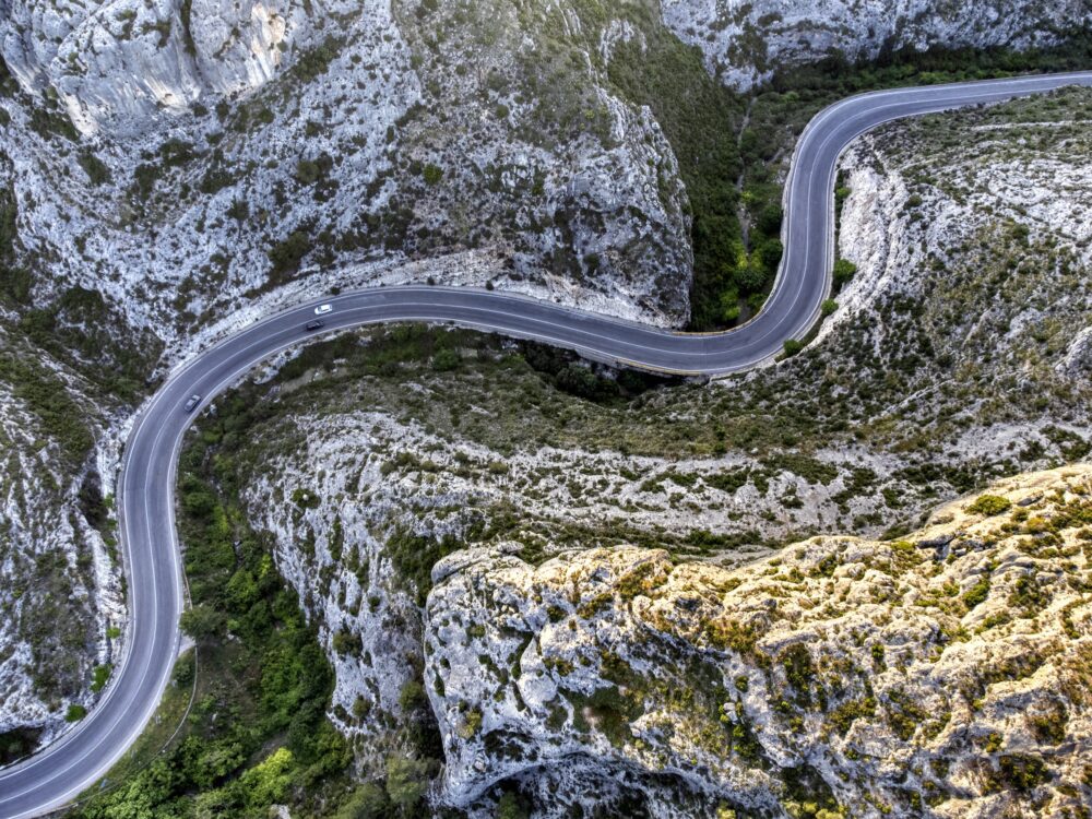 Mountain road between the towns of Bocairent and Ontinyent. Valencian Community