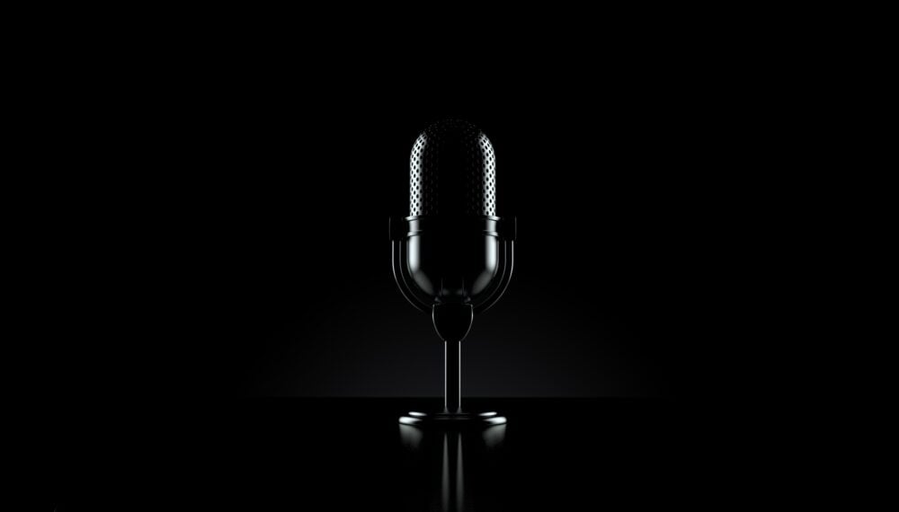 Radio microphone on black background. 3d illustration|