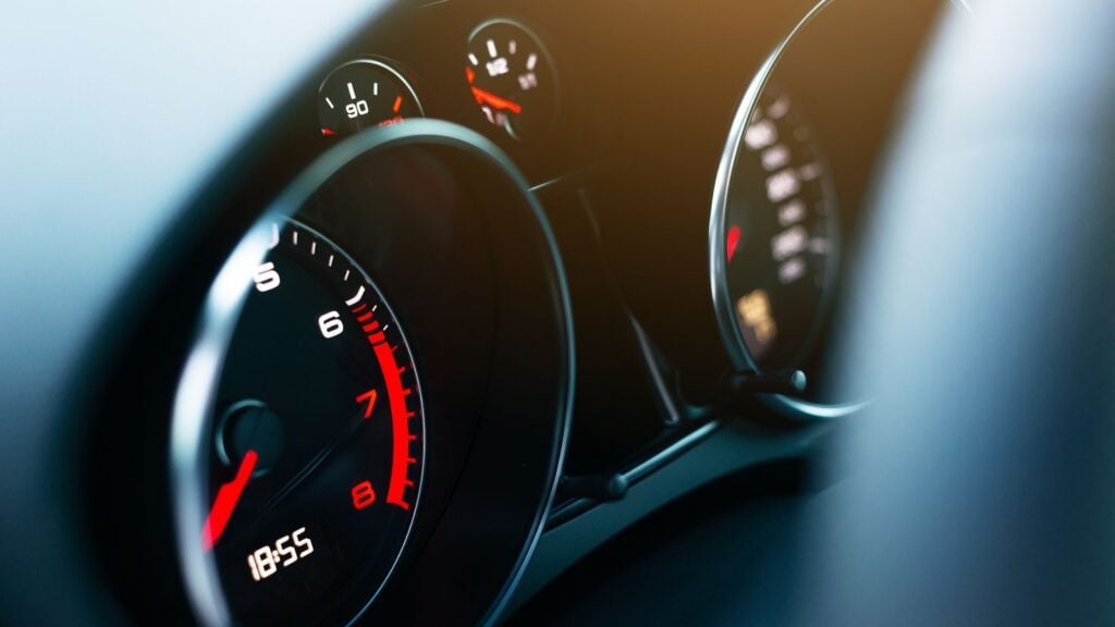 Close up of car speedometer
